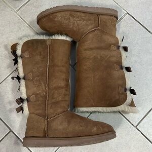Ugg Tan Long Boots with Bows at the Back